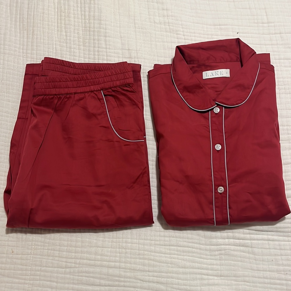 NEW Lake Pajamas Poplin Piped Pants Set (Bordeaux)